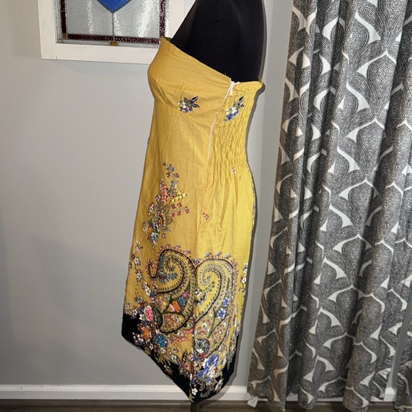 Sugar Beach Paisley Yellow Strapless Beaded & Sequined Cotton Mini Dress - Picture 5 of 10